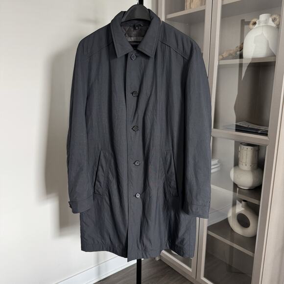 Hugo BOSS Black Quilt Lined Water Repellent Button Front Overcoat 46R Collared - Picture 1 of 8